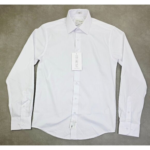 Lucky Brand slim Fit Stretch Size 14-14.5 32/33 Small Mens White L/S Shirt NWT - Picture 1 of 11
